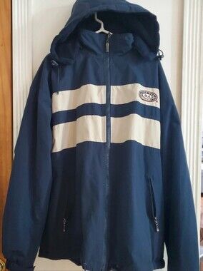 Cheneral Cape Cod Reversible Winter Jacket 2X Navy Cream Stripes Removable Hood